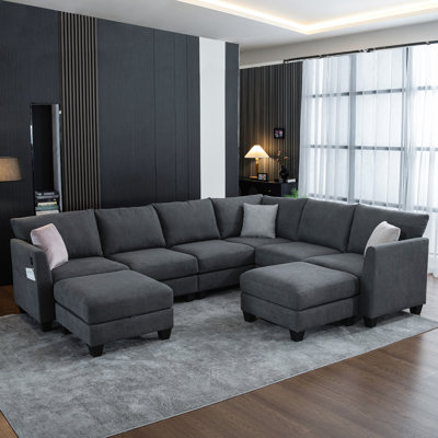 Amold 122.8'' U Shaped Couch, Large Sectional Couch 6-seater Living Room Sofa, Modular Cloud Couch With Storage Ottoman & USB