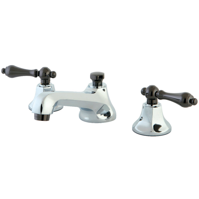 Kingston Brass Water Onyx Two-Handle 3-Hole Deck Mount Widespread Bathroom Faucet with Brass Pop-Up Drain