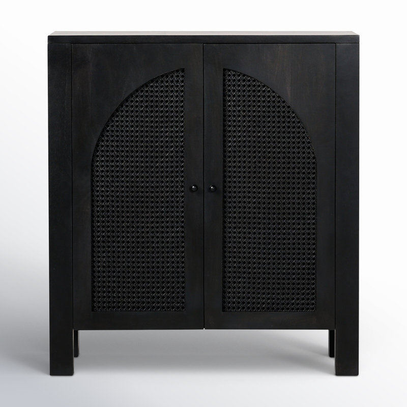 Black Wash Solid Wood and Cane Bar Cabinet