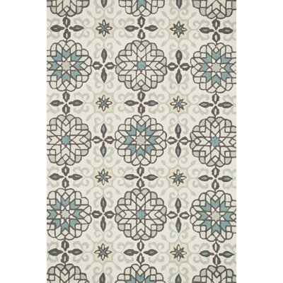 Tapis bleu/ivoire crochetée à la main Francesca