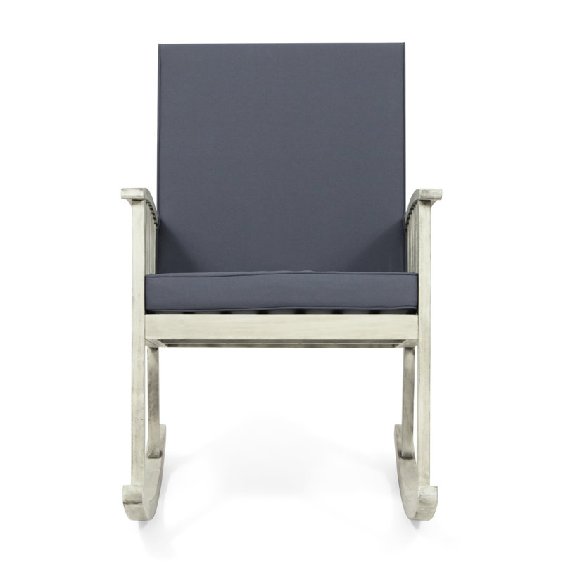 Chaise berçante en bois avec coussins gris