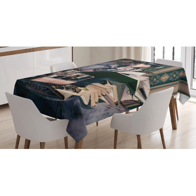 Ambesonne Gothic Tablecloth, Portrait Of Steampunk Woman With Medieval Vintage Outfit Historic Fashion Art Photo, Rectangular Table Cover For Dining Room Kitchen Decor, 52" X 70", Brown Teal