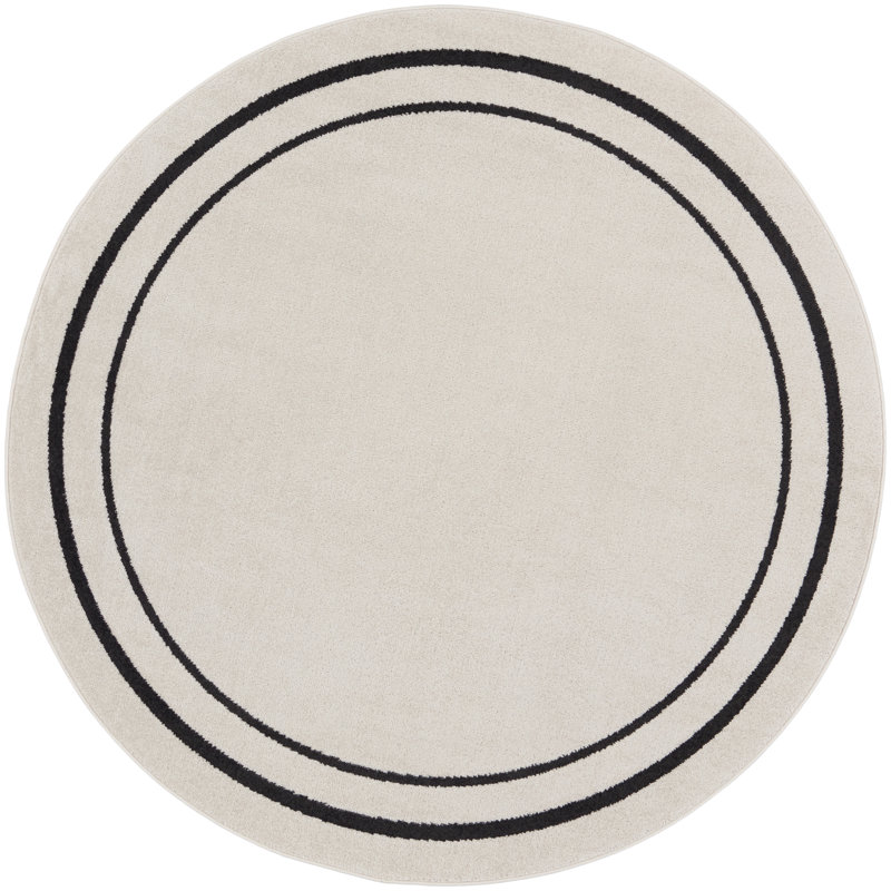 Tapis intérieur / extérieur noir Nourison Essentials Ivory, Rond 6 pi