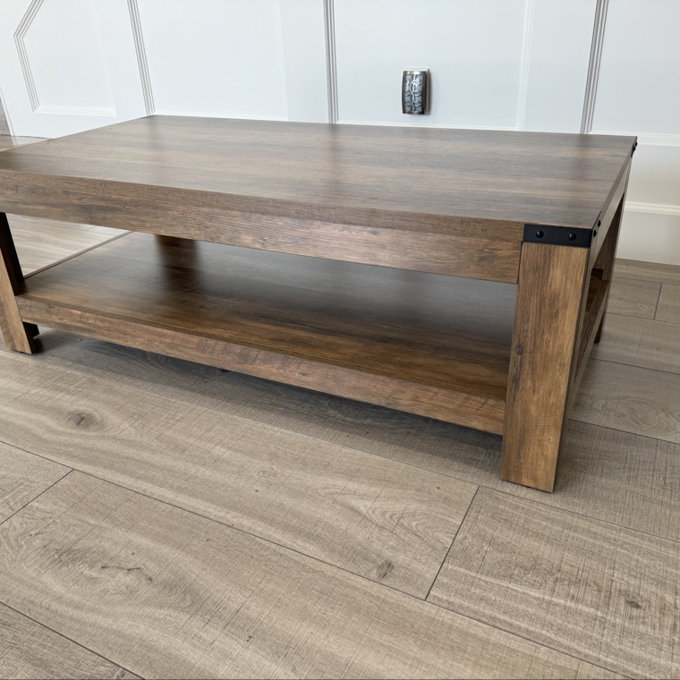 Damika Rectangular Coffee Table with 2-Tier Storage - Rustic Oak