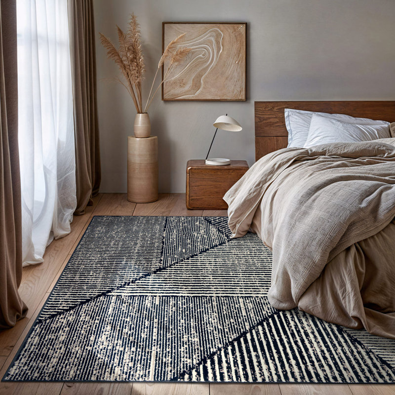 Tapis contemporain délavé à motif géométrique, Rectangle 7 pi 10 po x 10 pi