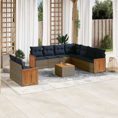 Ensemble de canapé de patio 10 pièces avec coussins en rotin de polyester