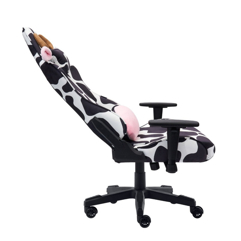 Fauteuil de jeu ergonomique COW Series - Appui-tête lombaire et repose-pieds pour adultes, Black/White/Pink