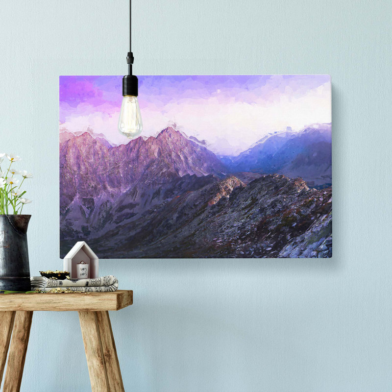 Mountain Peak Under A Purple Sky In Abstract - Wrapped Canvas, 50cm H x 76cm W x 3cm D