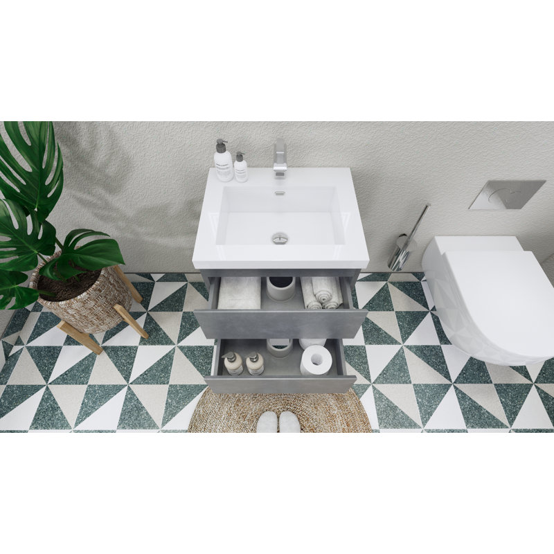Aylanna Single Bathroom Vanity with Acrylic Top, Cement Gray