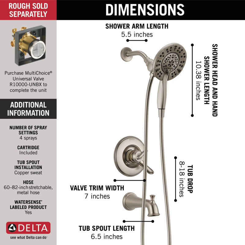 Linden 17 Series Dual-Function Tub Shower Faucet Set, In2ition Shower Handle Trim Kit, Brushed Nickel