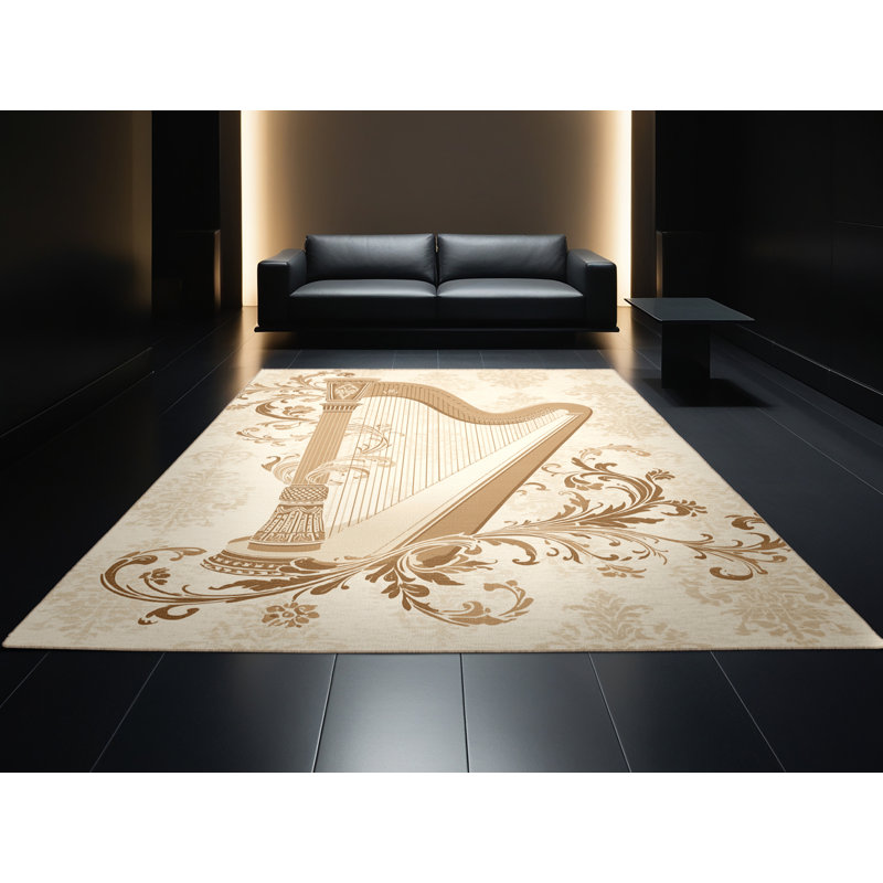Tapis beige classique lavable à la machine Osnas Harp - reliure beige, 2 pi x 3 pi