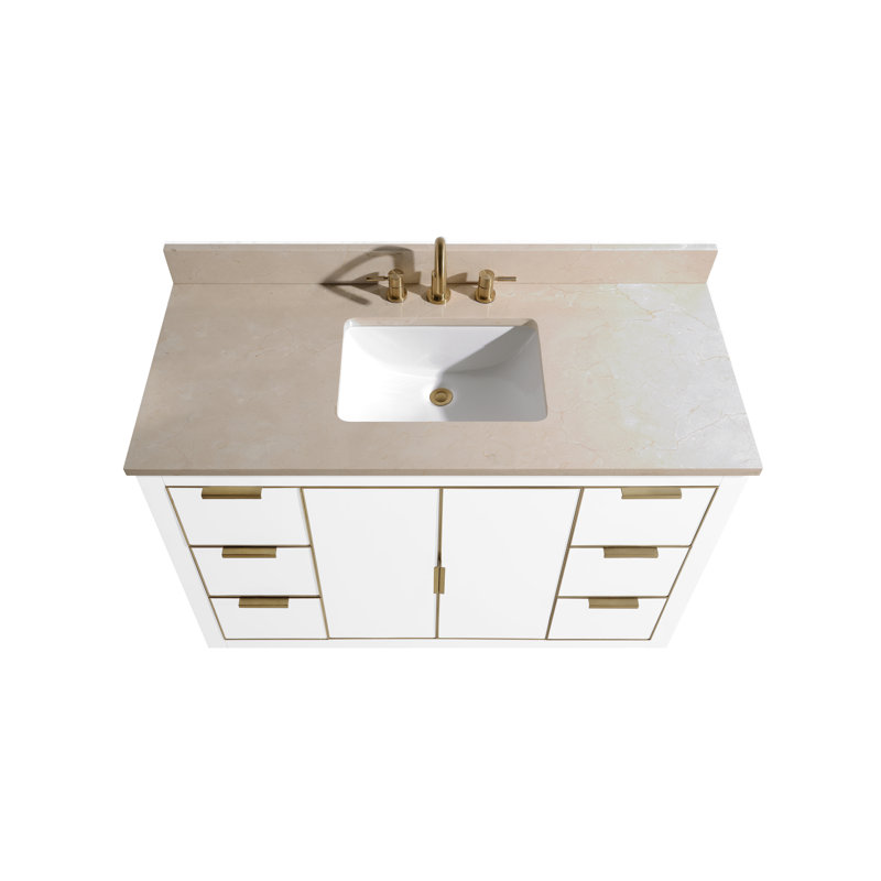 Austen 48" White Solid Wood Bathroom Vanity with Marble Top