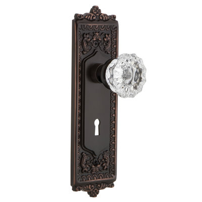 Clear Crystal Interior Mortise Door Knob with Egg & Dart Long Plate