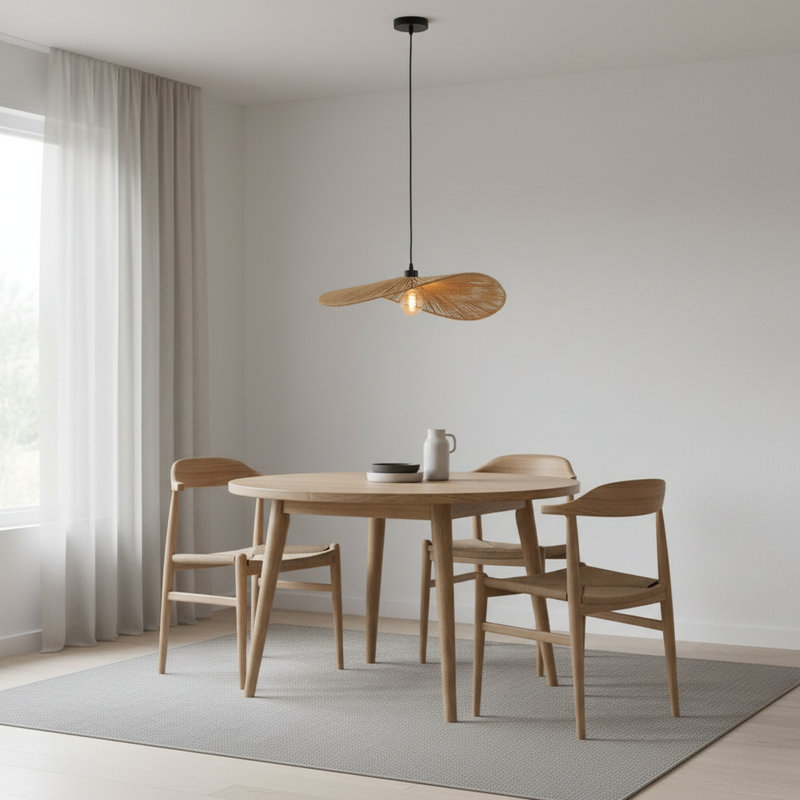 Luminaire suspendu en rotin tissé 1 lumière, H 83 po x l 23,6 po x P 23,6 po