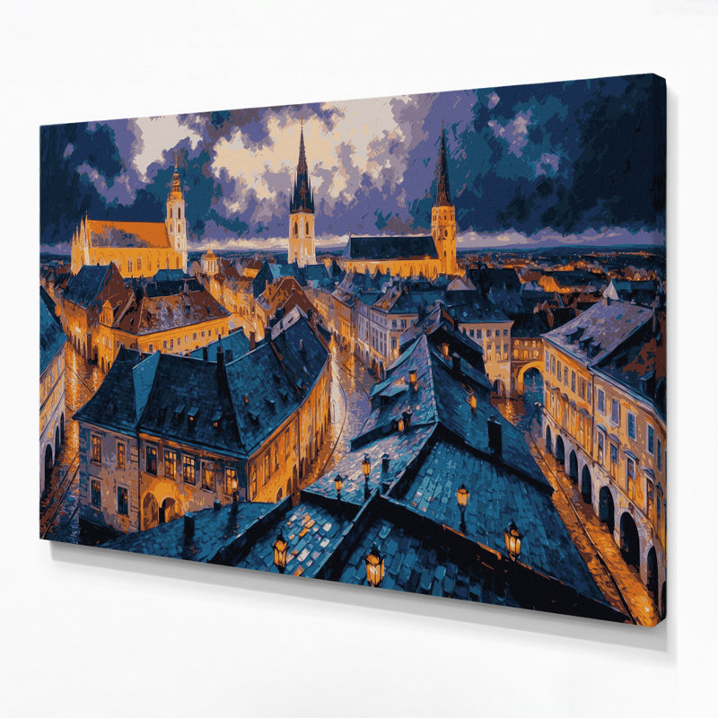 Art mural sur toile avec villes grises, Zagre, H 20 po x l 30 po