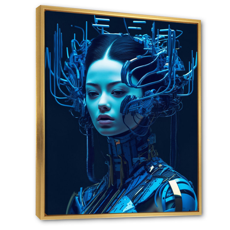 Sci Fi, personnage féminin I sur toile, Cadre flottant doré, H 32 po x l 16 po x P 1 po