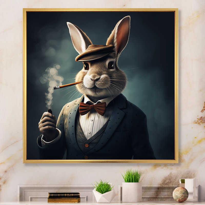 «The Rabbit London Mafia I - Rabbit Gangster Mafia», art, Cadre flottant doré, H 30 po x l 30 po x P 1,5 po
