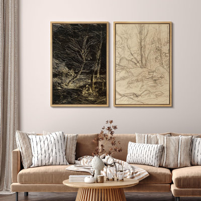 " Nocturnal Etchings Mysterious Nature Nature Wilderness Illustrations Rustic Decor " 2 - Pieces