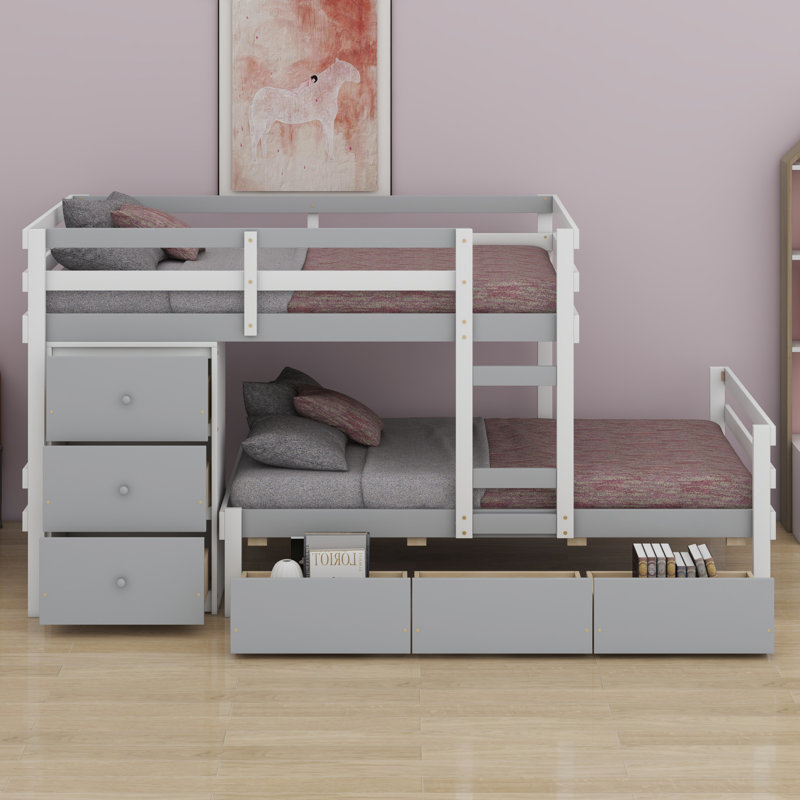 Lit superposé Loft avec tiroirs et échelle, Gris