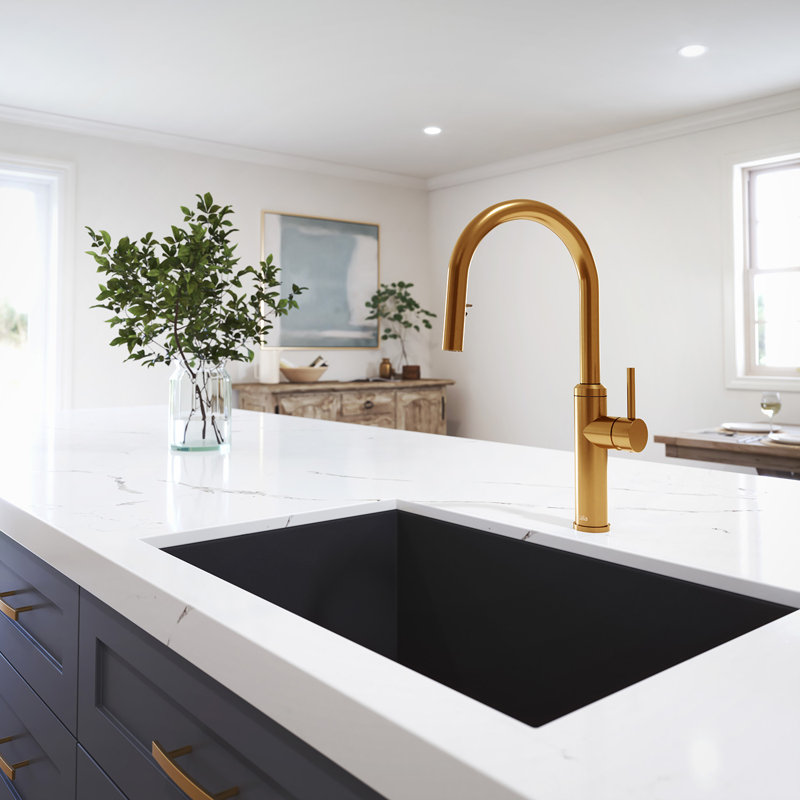 KALIA pull-down single handle kitchen faucet, dual spray - ENORA diver, Brushed Gold