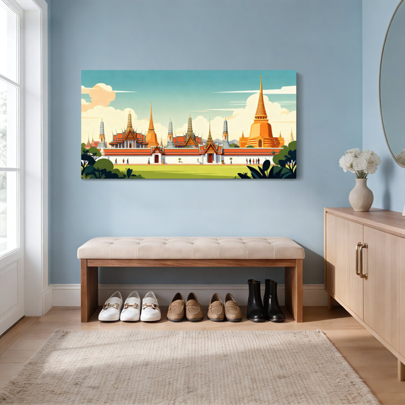 Ensemble de 1 tableau sur toile représentant l'architecture des temples thaïlandais, H 24 po x l 48 po