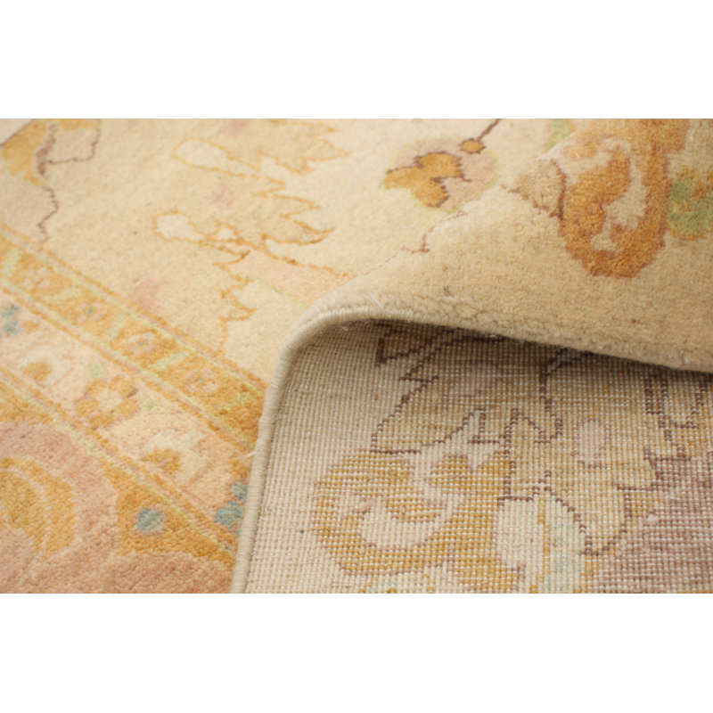 Tapis unique en laine noué à la main style nouvel âge Ushak 9 pi 10 po x 14 pi Ivoire Yaak