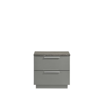 Elara Nightstand – Two-Tone High-Gloss Marble & Lacquer Finish With Red Velvet-Lined Drawers And Metal-Finished Legs- Gray Same As G150108692  (NJ Inventory)