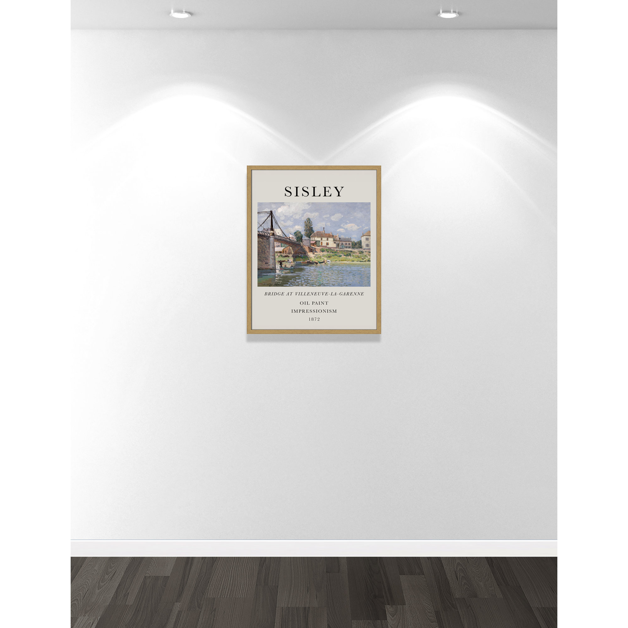 Old Masters Collection " The Bridge At Villeneuve " by Alfred Sisley, Natural Single Picture Frame, 15" H x 13" W x 0.75" D