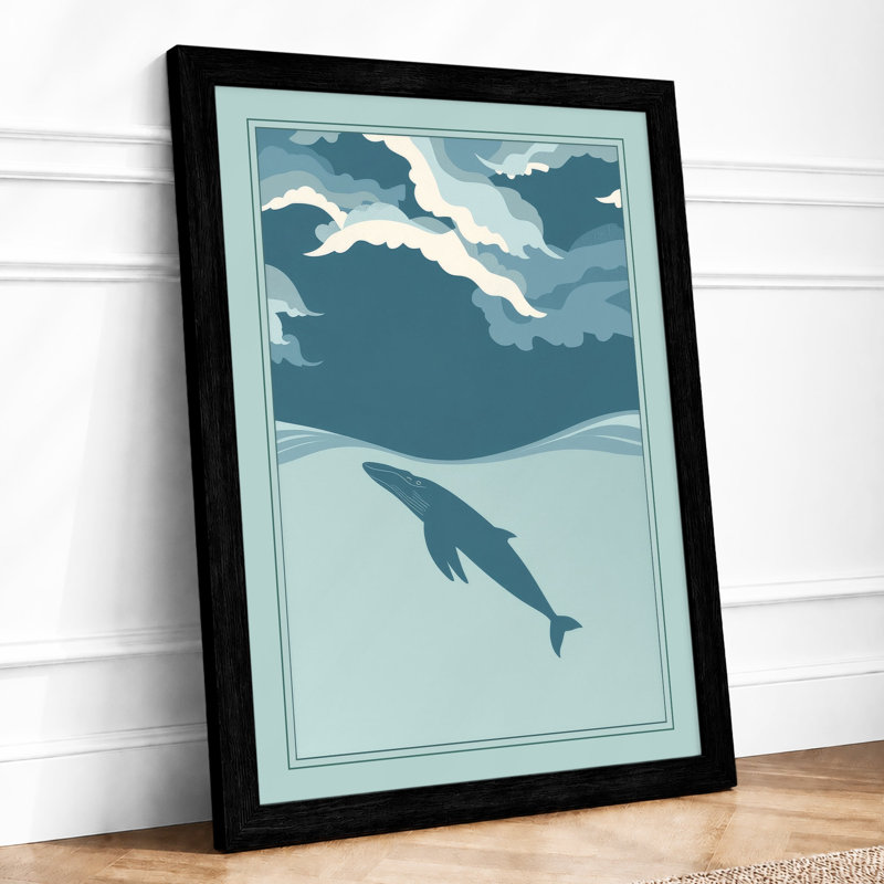 Drifting Whale Coastal - Framed Print, Black, A4 - 29.7 x 21.0 cm