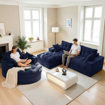 Sofa Couch And Chaise Lounge Set,Corduroy Boneless Floor Sofa Bed For Living Room