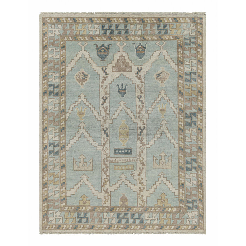 Burano Hand Knotted Wool Geometric Area Rug, Rectangle 10' x 14'