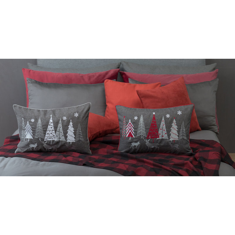  Taie d'oreiller décorative rectangulaire Christmas Pine Trees 14 po x 20 po, Gris / blanc