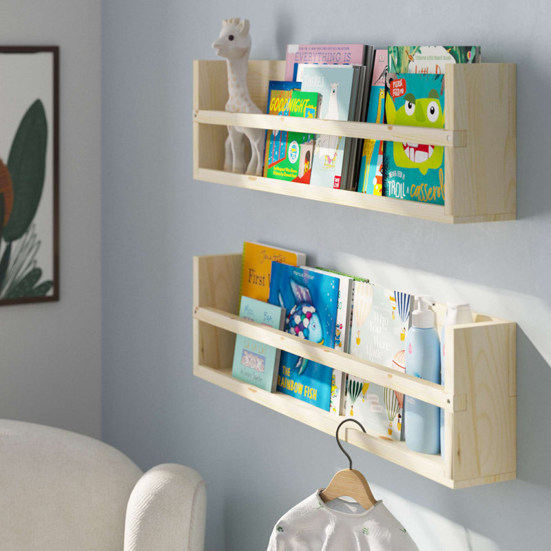 Berlinville 2 Piece Paulownia Floating Shelf, Natural Wood