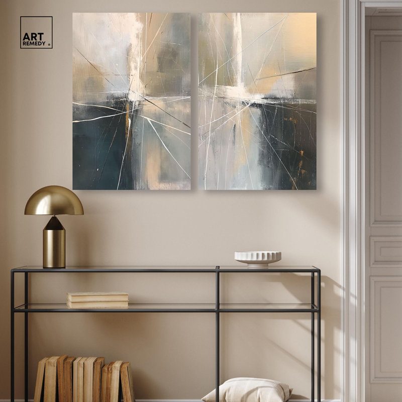 Ensemble contemporain sur toile, ensemble de 2 boho abstrait par Art Remedy, H 30 po x l 20 po, Toile tendue