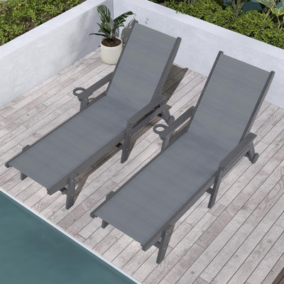 Outdoor Reclining Lounge Chairs With Wheels(Set Of 2)
