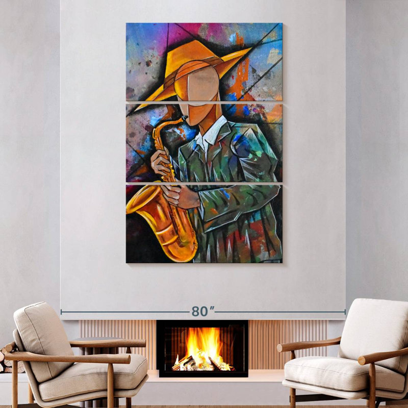Cubisme saxophoniste, H 74 po x l 48 po