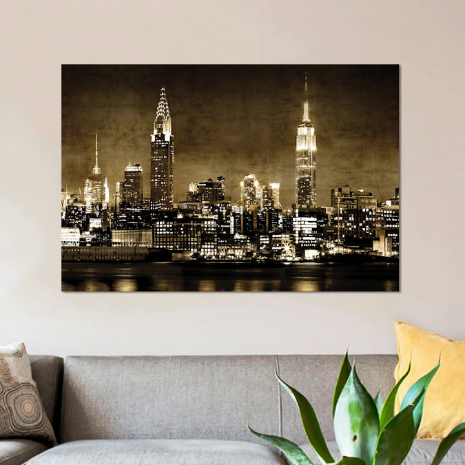 «NYC in Sepia», reproduction de photo sur toile, H 18 po x l 26 po x P 1,5 po, Toile avec cadre noir, Pas de tapis