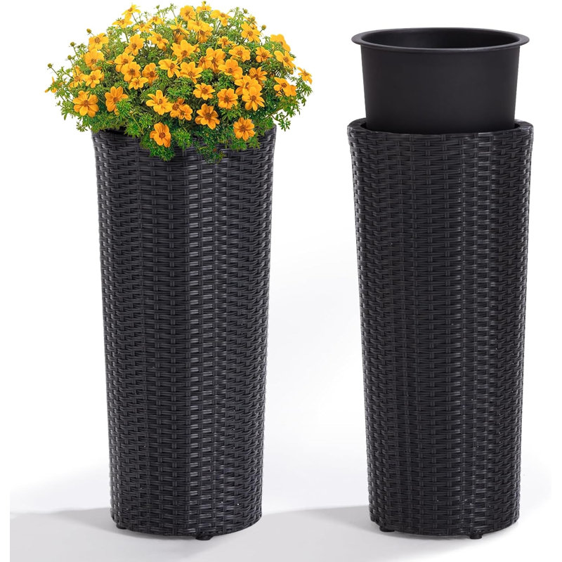 Wicker planter Round Black
