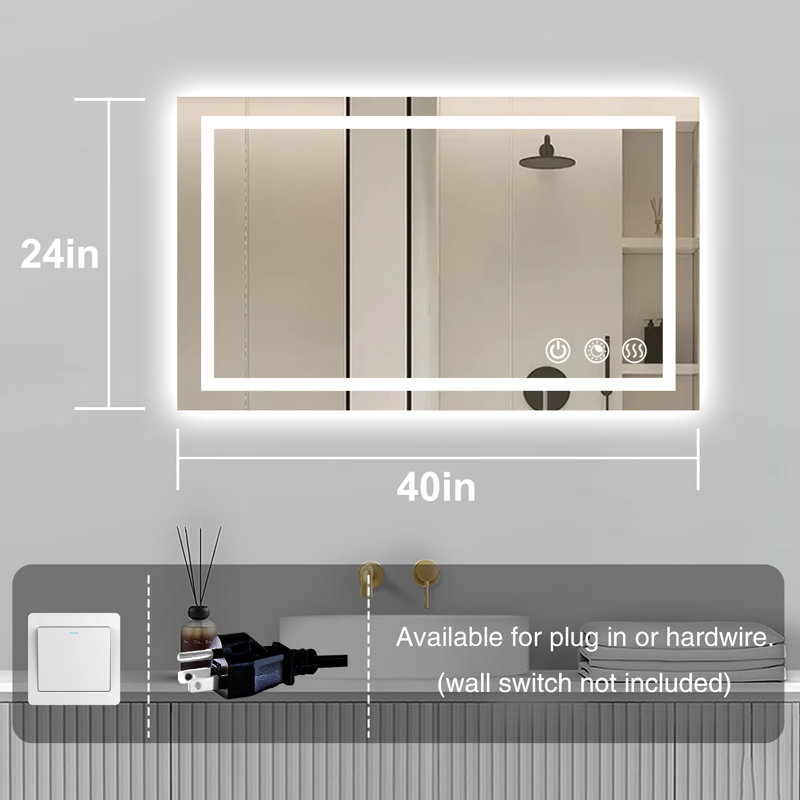 Chevaliers Rectangle Wall Mounted LED Bathroom Mirror Frontlit & Backlit LED Bathroom Vanity Mirror Light, 24" x 40"