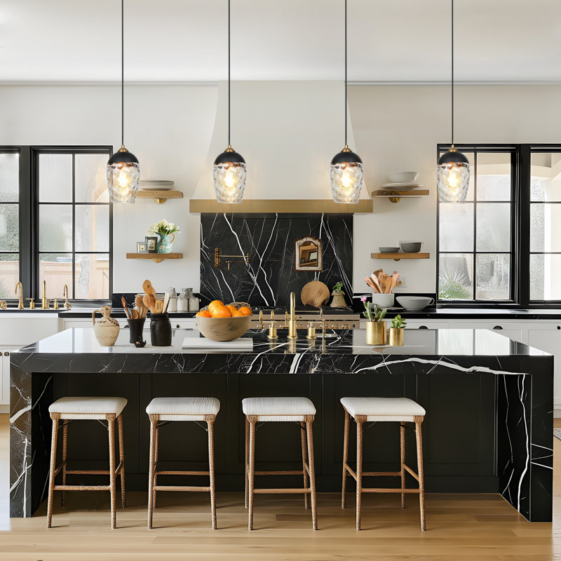 Hanshelmut 1-Light Single Shaded Kitchen Island Pendant(1-Set), Black