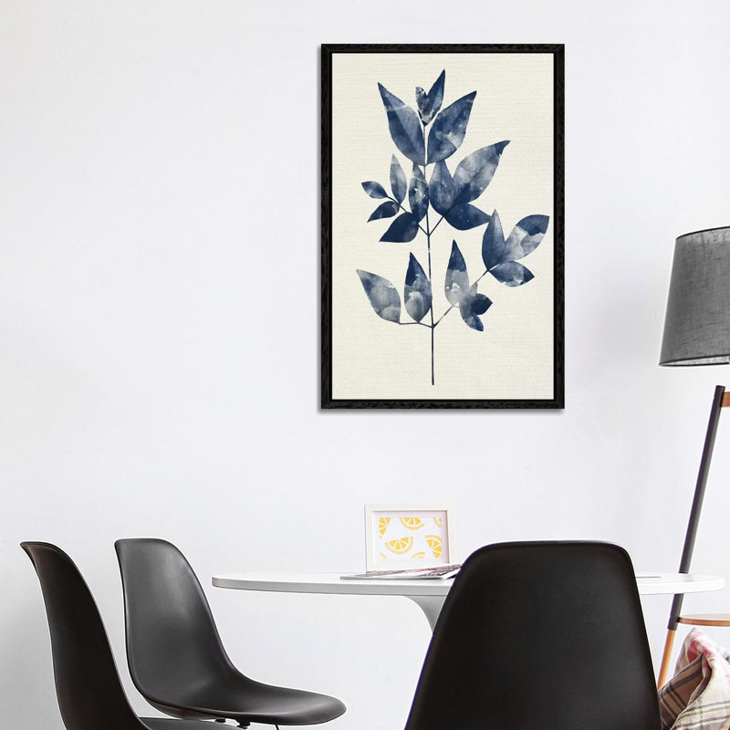 Indigo Leaves II 1 Piece Wall Art on Canvas, 101.6cm H x 66.04cm W x 3.81cm D, Black Framed