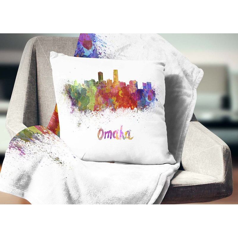 Omaha Skyline - Coussin imprimé paysage urbain, 16 po x 1 po, Coussin décoratif