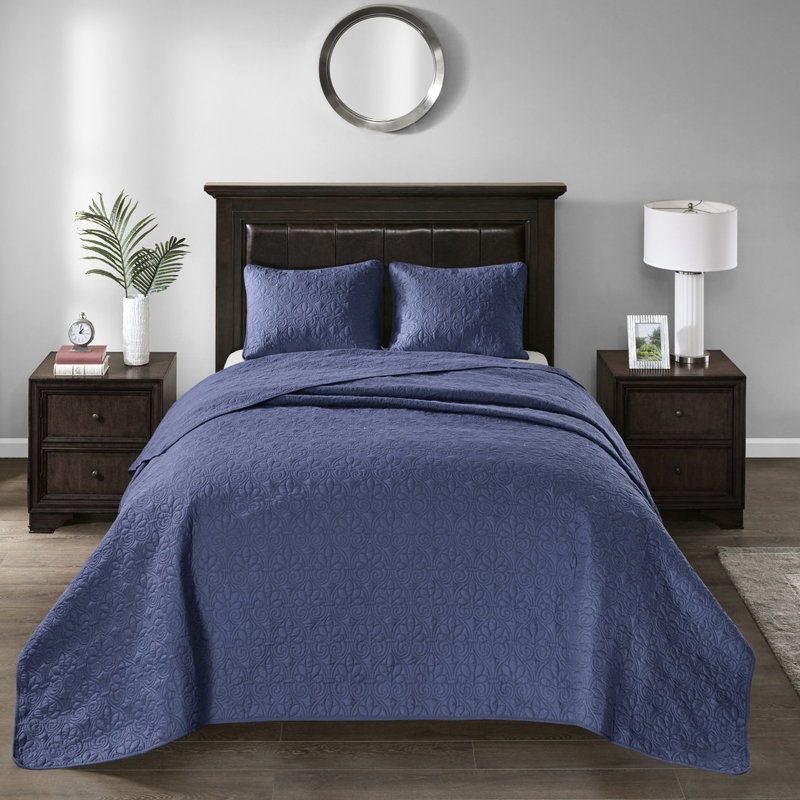 Couvre-lit surdimensionné grand bleu marine - rembourrage en coton prélavé réversible pour un look polyvalent, couvre-lit en microfibre et lavable à la machine