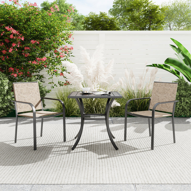 2 - Person Metal Patio Dining Set With Square Table, Beige