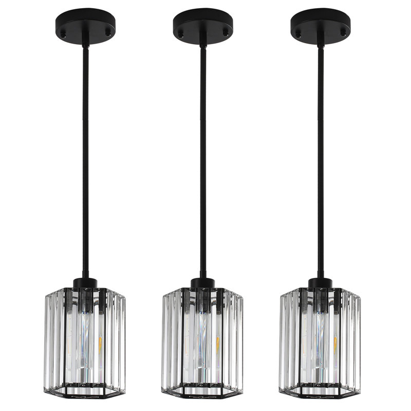 Ensemble de 3 luminaires suspendus en cristal pour îlot de cuisine, Noir