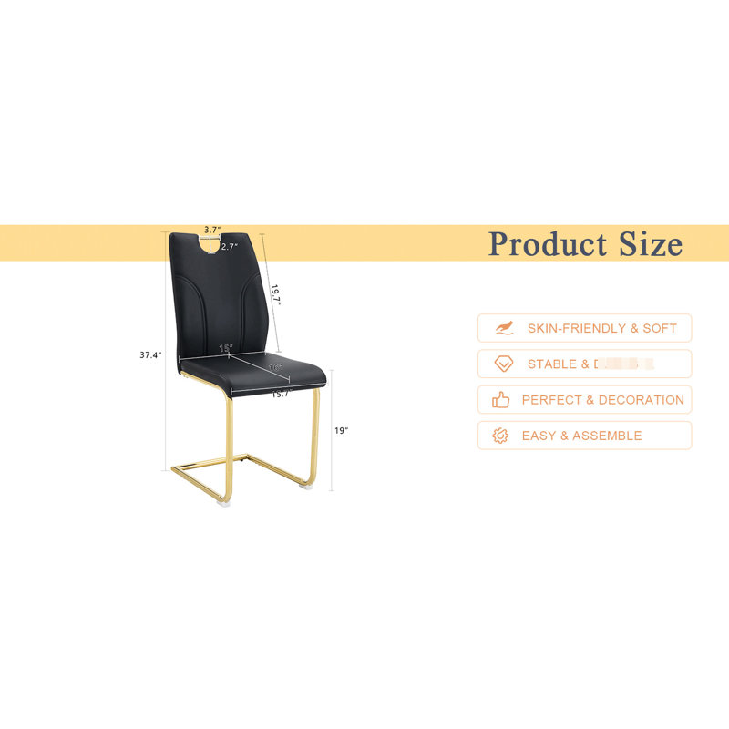 6 chaises de salle à manger en polyuréthane noir - des sièges simples mais élégants. Matériaux. Cuir respirant. Pieds en métal pour une touche tendance. Base coulissante (de 6) et élégante. Aspect or doux et moderne. Pieds réglables