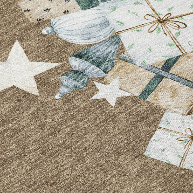 Machine Washable Indoor/Outdoor Christmas Presents Xhevrie Brown Rug, Rectangle 9' x 12'