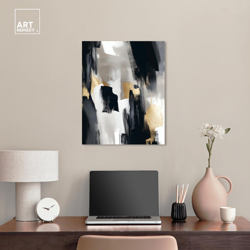 Lost Between Canvas Modern Black and White Abstract Wall Art, 20" x 24"