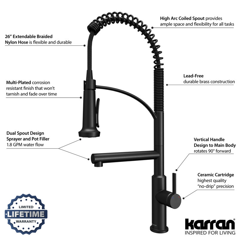 Robinet de cuisine Karran Adlington, Noir mat