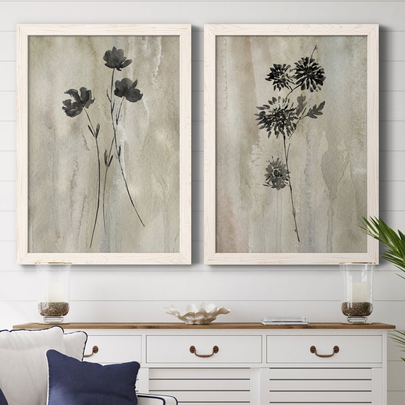 «Sumi-E Silhouette III», ensemble de 2 reproductions d'art, Toile encadrée, H 37,5 po x l 55 po x P 1,5 po, Blanc